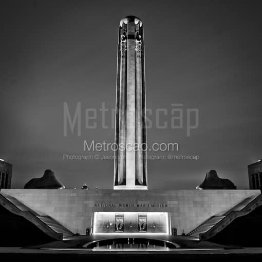 Matte Black MDF Framed Black and White Kansas City Photograph: The World War I Memorial in a Square Matte Black MDF Frame