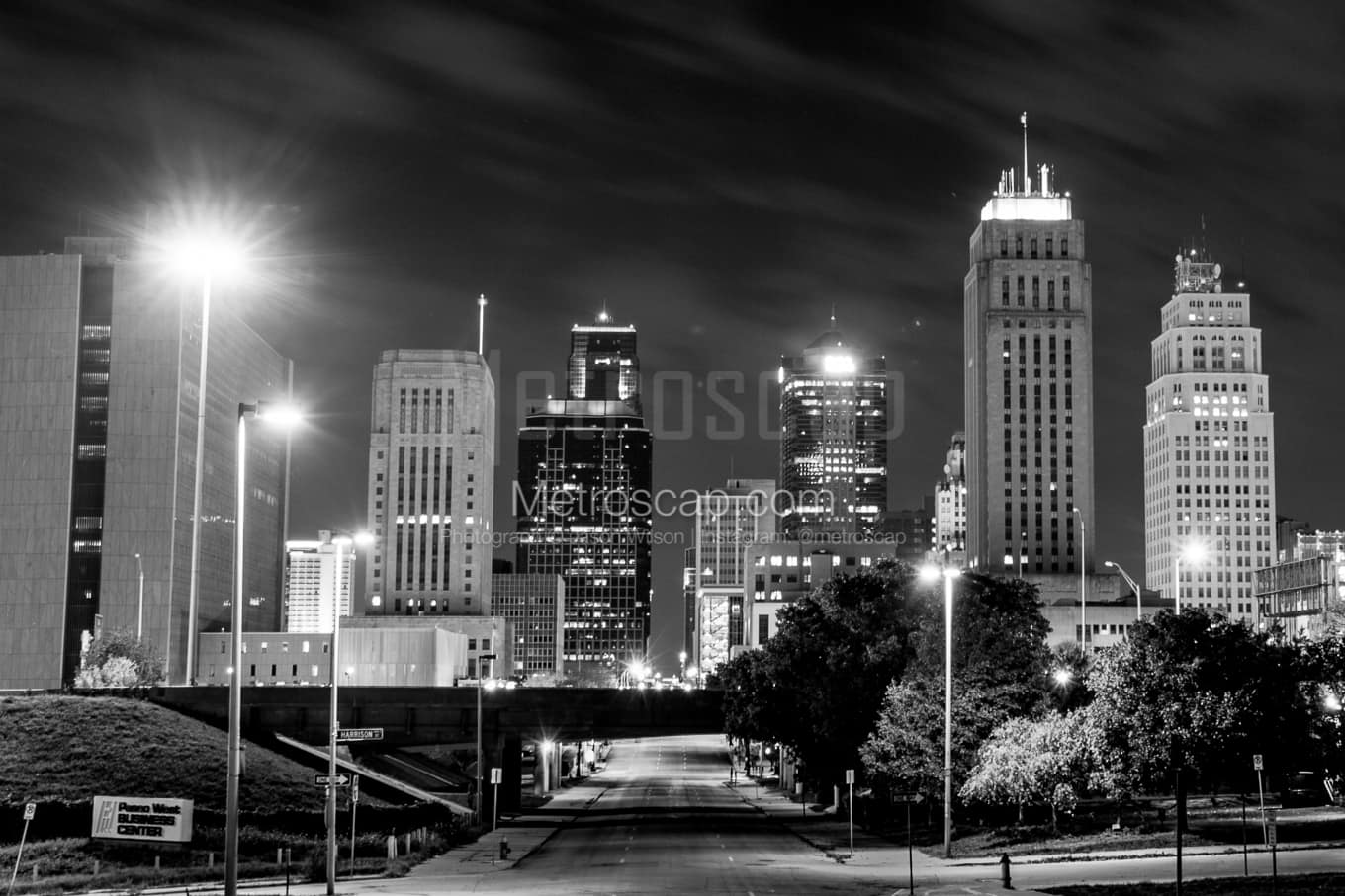 The Kansas City Skyline from 12th Street black and white Photography