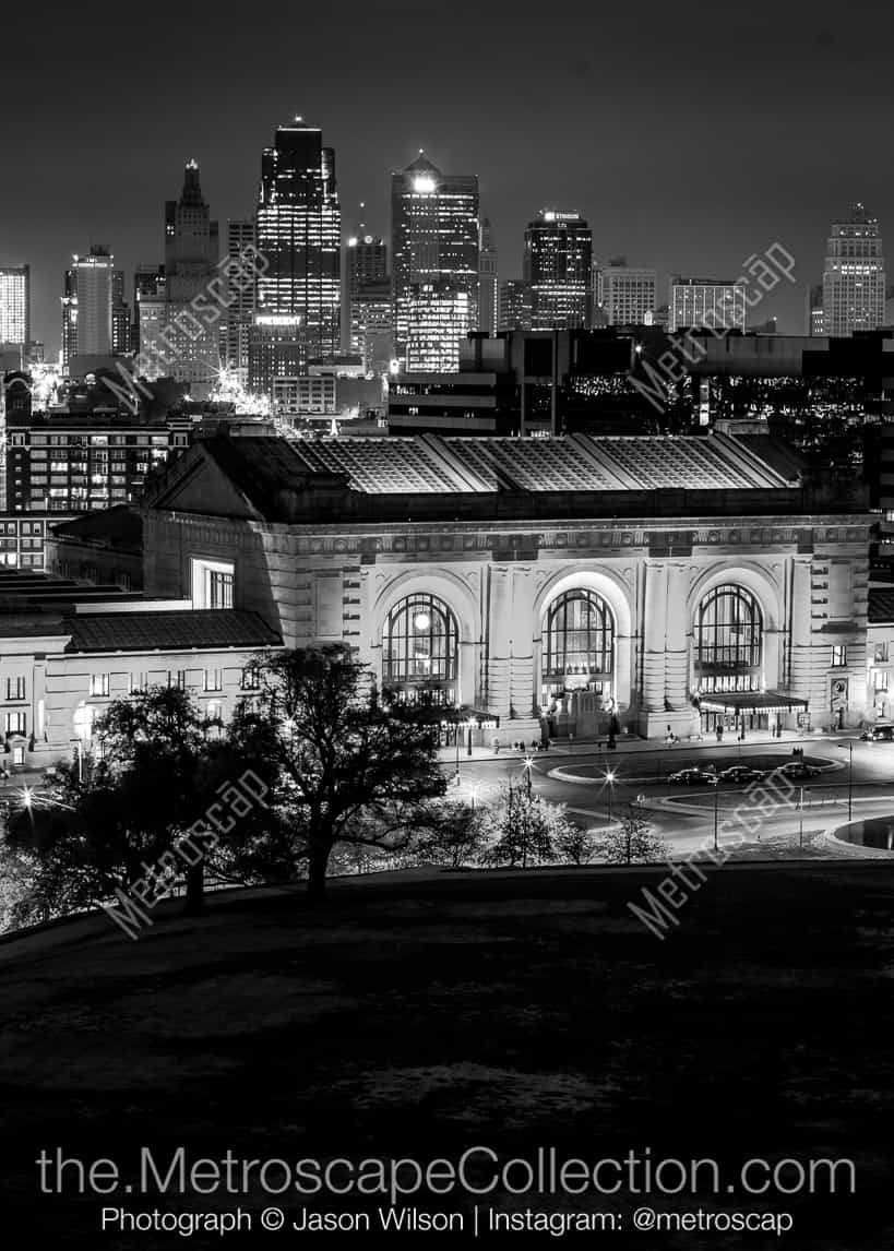 The Kansas City Skyline at Night black and white Pictures