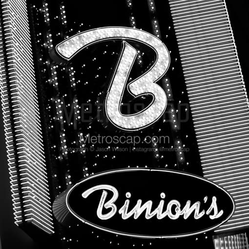 Matte Black MDF Framed Black and White Las Vegas Photograph: The Binion's Hotel Sign at the Fremont Street Experience in a Square Matte Black MDF Frame