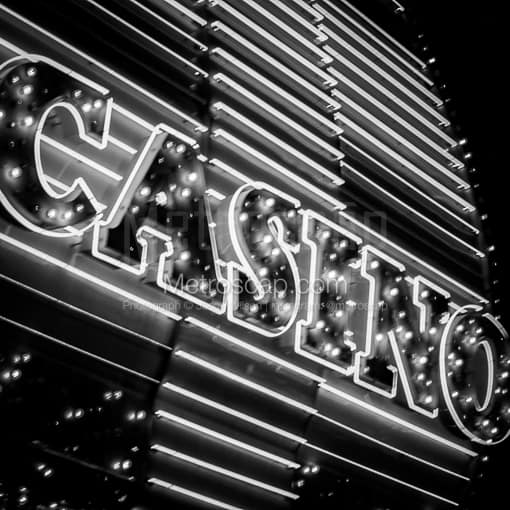 Matte Black MDF Framed Black and White Las Vegas Photograph: A Casino Sign on Freemont Street in a Square Matte Black MDF Frame