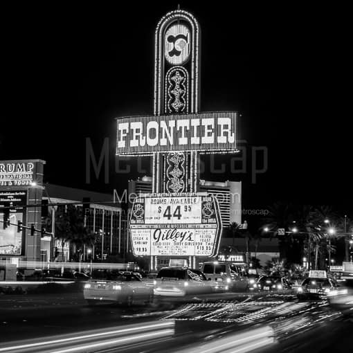Matte Black MDF Framed Black and White Las Vegas Photograph: The Frontier Casino Sign in a Square Matte Black MDF Frame