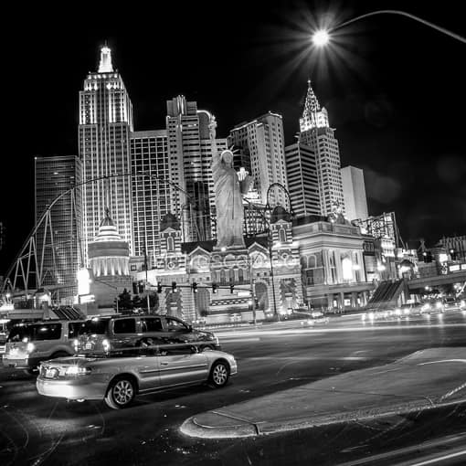 Matte Black MDF Framed Black and White Las Vegas Photograph: The Las Vegas Boulevard New York Skyline in a Square Matte Black MDF Frame