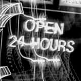Open 24 Hours Sign Black and White Square Open 24 Hours Sign black and white