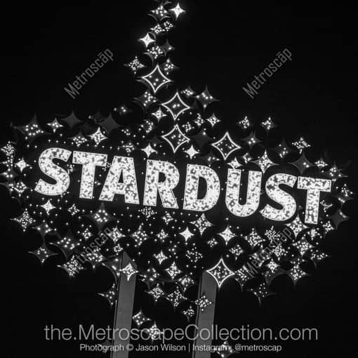 Matte Black MDF Framed Black and White Las Vegas Photograph: The Stardust Casino Sign in a Square Matte Black MDF Frame