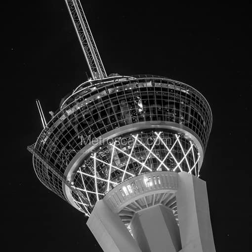 Matte Black MDF Framed Black and White Las Vegas Photograph: The Top of the Stratosphere in a Square Matte Black MDF Frame