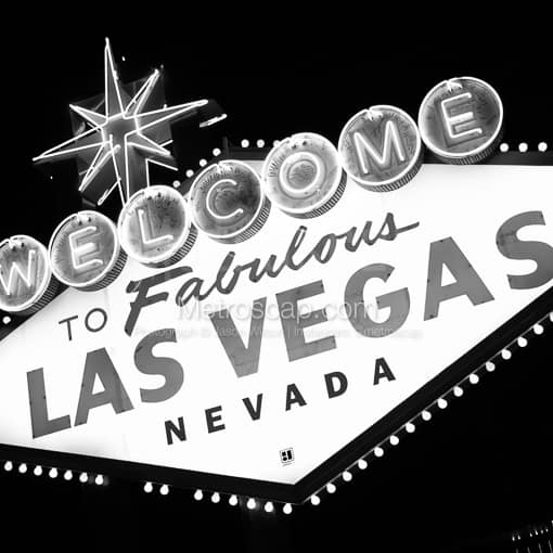 Matte Black MDF Framed Black and White Las Vegas Photograph: The Las Vegas Sign in a Square Matte Black MDF Frame
