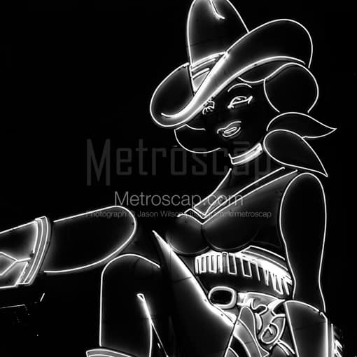Matte Black MDF Framed Black and White Las Vegas Photograph: The Neon Cowgirl Vegas Vickie on Freemont Street in a Square Matte Black MDF Frame