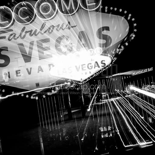 Matte Black MDF Framed Black and White Las Vegas Photograph: Close Up Zoom Out of the Las Vegas Sign in a Square Matte Black MDF Frame