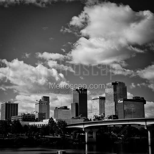 Matte Black MDF Framed Black and White Little Rock Photograph: The Downtown Little Rock Skyline in a Square Matte Black MDF Frame