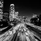 Los Angeles Skyline Harbor Freeway Black and White Square Los Angeles Skyline Harbor Freeway black and white