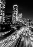 Los Angeles Skyline Harbor Freeway Black and White Vertical Los Angeles Skyline Harbor Freeway black and white
