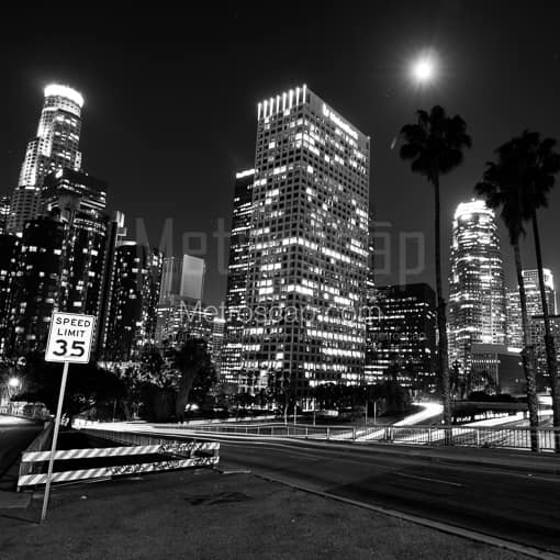 Matte Black MDF Framed Black and White Los Angeles Photograph: The Los Angeles Skyline from West Fourth Street in a Square Matte Black MDF Frame