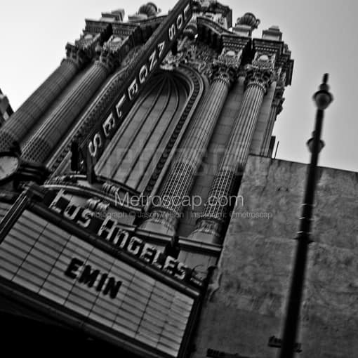 Matte Black MDF Framed Black and White Los Angeles Photograph: The Los Angeles Theater on Broadway in a Square Matte Black MDF Frame