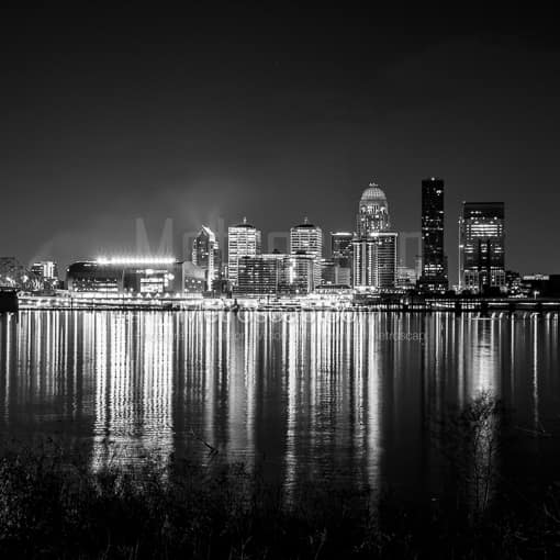 Matte Black MDF Framed Black and White Louisville Photograph: The Downtown Louisville Skyline in a Square Matte Black MDF Frame
