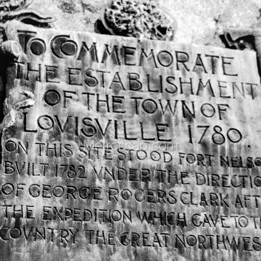 Matte Black MDF Framed Black and White Louisville Photograph: The Establishment of Louisville Memorial in a Square Matte Black MDF Frame
