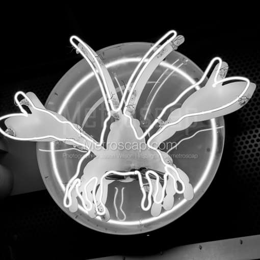 Matte Black MDF Framed Black and White Louisville Photograph: The Neon Lobster of J Gumbos on Fourth Street in a Square Matte Black MDF Frame