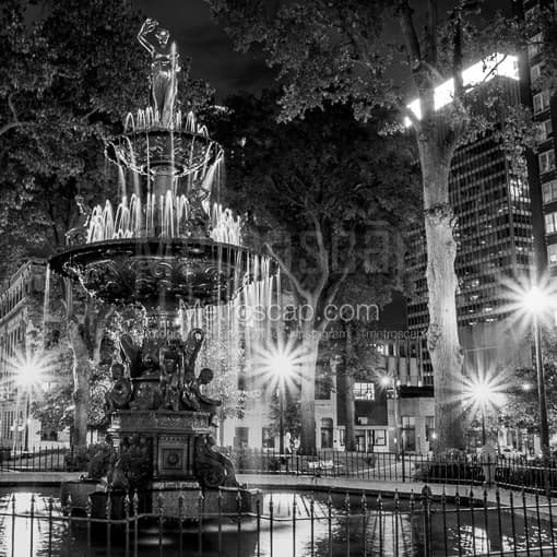 Matte Black MDF Framed Black and White Memphis Photograph: The Hebe Fountain in Court Square in a Square Matte Black MDF Frame