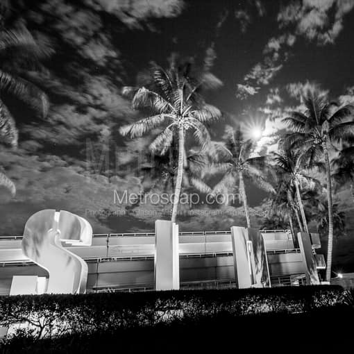 Matte Black MDF Framed Black and White Miami Photograph: The Bayside Sign in a Square Matte Black MDF Frame