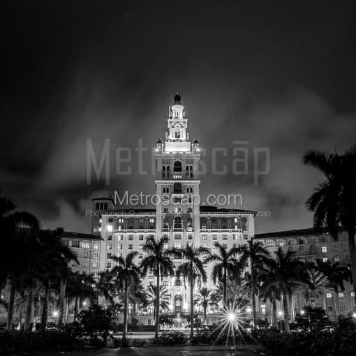 Matte Black MDF Framed Black and White Miami Photograph: The Biltmore Hotel in Coral Gables in a Square Matte Black MDF Frame