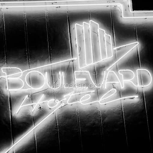 Matte Black MDF Framed Black and White Miami Photograph: The Boulevard Hotel on South Beach in a Square Matte Black MDF Frame