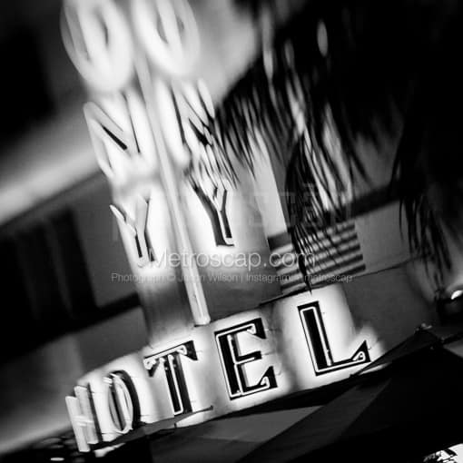 Matte Black MDF Framed Black and White Miami Photograph: The Colony Hotel Sign in a Square Matte Black MDF Frame
