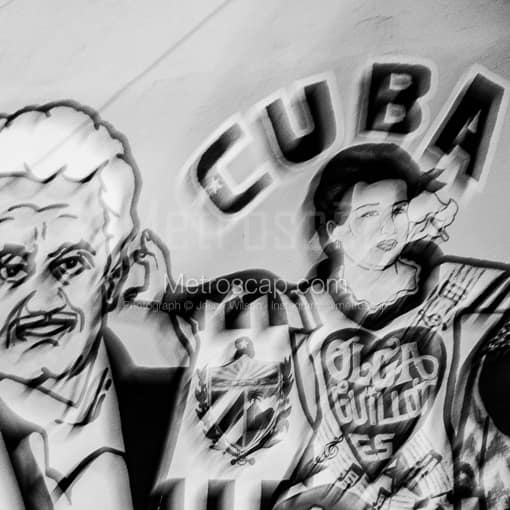 Matte Black MDF Framed Black and White Miami Photograph: The Cuba Mural in Little Havana in a Square Matte Black MDF Frame
