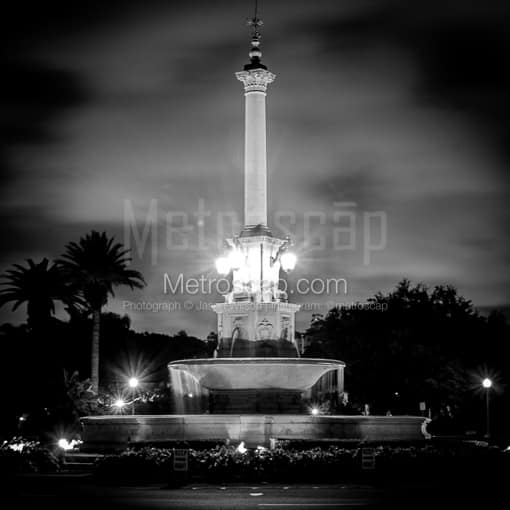 Matte Black MDF Framed Black and White Miami Photograph: The DeSoto Fountain in Coral Gables in a Square Matte Black MDF Frame