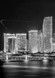 Downtown Miami Skyline Night Black and White Vertical Downtown Miami Skyline Night black and white