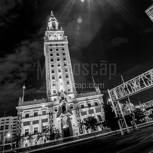 Matte Black MDF Framed Black and White Miami Photograph: The Freedom Tower off Biscayne Boulevard in a Square Matte Black MDF Frame