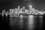 Miami City Skyline Night Macarthur Causeway Black and White Horizontal Miami City Skyline Night Macarthur Causeway black and white