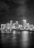 Miami City Skyline Night Macarthur Causeway Black and White Vertical Miami City Skyline Night Macarthur Causeway black and white