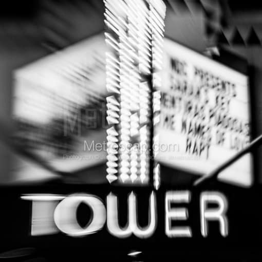Matte Black MDF Framed Black and White Miami Photograph: The Tower Theater in Little Havana in a Square Matte Black MDF Frame