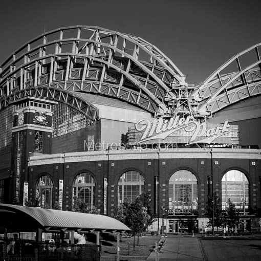 Matte Black MDF Framed Black and White Milwaukee Photograph: Miller Park Home of the Milwaukee Brewers in a Square Matte Black MDF Frame