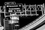 Milwaukee St Downtown Highway Sign Black and White Horizontal Milwaukee St Downtown Highway Sign black and white