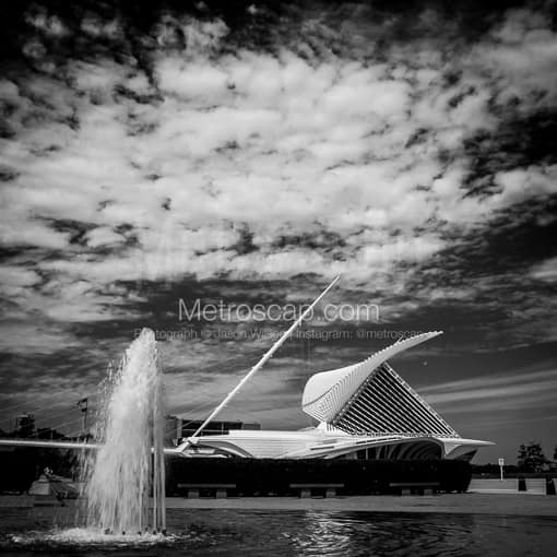 Matte Black MDF Framed Black and White Milwaukee Photograph: The Milwaukee Art Museum in a Square Matte Black MDF Frame
