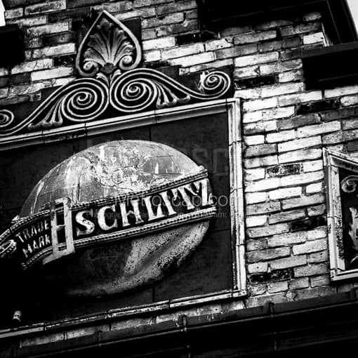 Matte Black MDF Framed Black and White Milwaukee Photograph: The Schlitz Brewery in a Square Matte Black MDF Frame