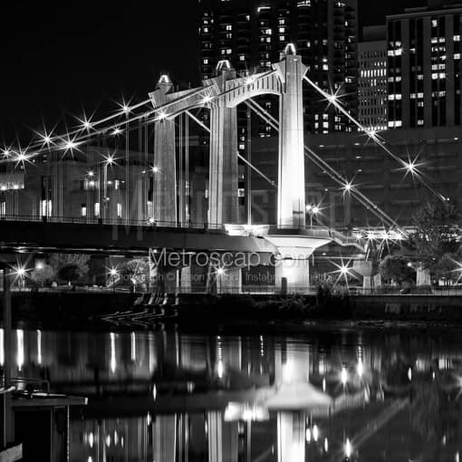Matte Black MDF Framed Black and White Minneapolis Photograph: The Hennepin Avenue Bridge at Night in a Square Matte Black MDF Frame