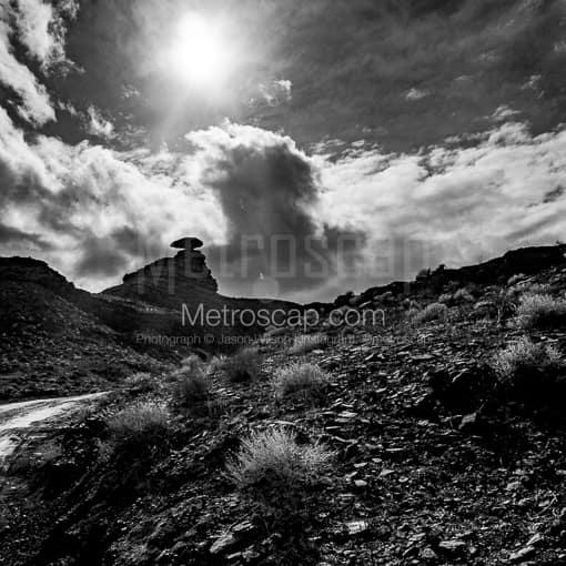 Matte Black MDF Framed Black and White Monument Valley Photograph: Mexican Hat Utah in a Square Matte Black MDF Frame