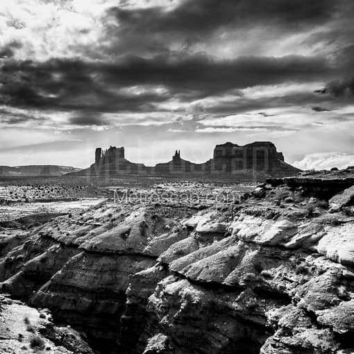 Matte Black MDF Framed Black and White Monument Valley Photograph: Monument Valley in Southern Utah in a Square Matte Black MDF Frame