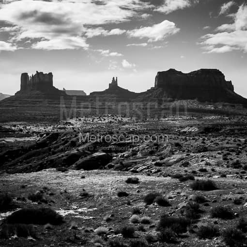 Matte Black MDF Framed Black and White Monument Valley Photograph: The Sandstone Mittens of Monument Valley in a Square Matte Black MDF Frame
