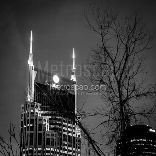 Matte Black MDF Framed Black and White Nashville Photograph: The Bellsouth Building in Nashville in a Square Matte Black MDF Frame