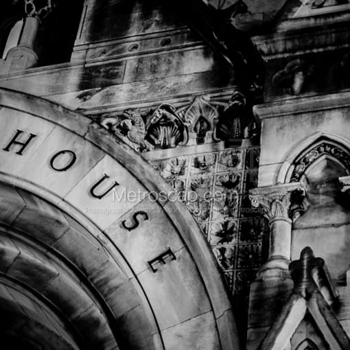 Matte Black MDF Framed Black and White Nashville Photograph: The Customs House in a Square Matte Black MDF Frame