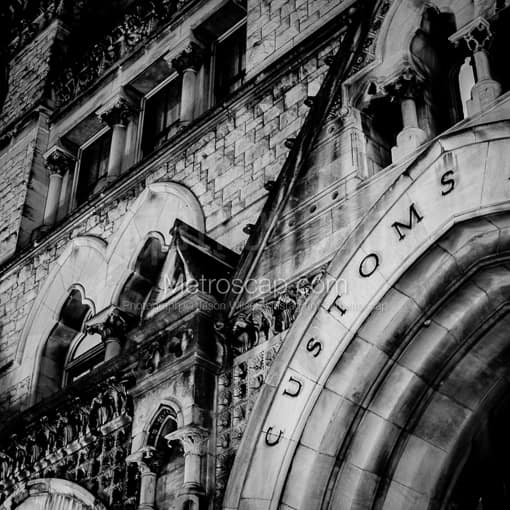 Matte Black MDF Framed Black and White Nashville Photograph: Nashville Customs House in a Square Matte Black MDF Frame