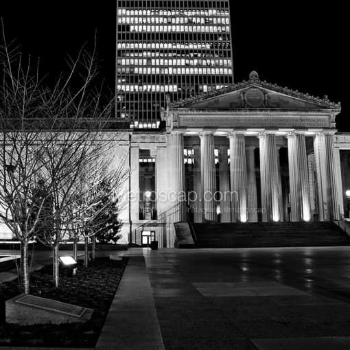 Matte Black MDF Framed Black and White Nashville Photograph: Victory Park in Nashville in a Square Matte Black MDF Frame