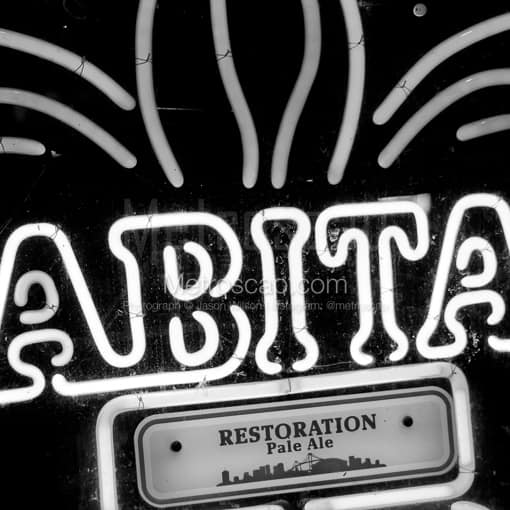 Matte Black MDF Framed Black and White New Orleans Photograph: Abita Neon Sign in a Square Matte Black MDF Frame