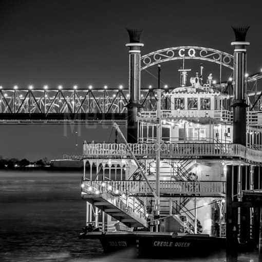 Matte Black MDF Framed Black and White New Orleans Photograph: The Creole Queen Riverboat in a Square Matte Black MDF Frame