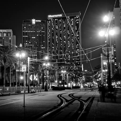 Matte Black MDF Framed Black and White New Orleans Photograph: The Downtown New Orleans Sheraton in a Square Matte Black MDF Frame