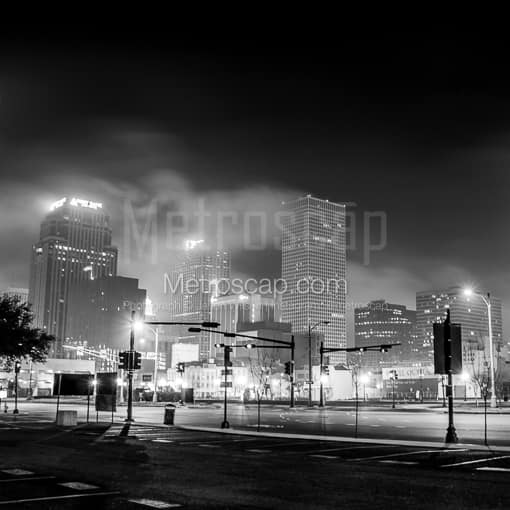 Matte Black MDF Framed Black and White New Orleans Photograph: Fog Envelopes Downtown New Orleans in a Square Matte Black MDF Frame