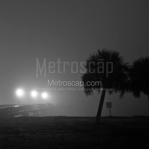 Matte Black MDF Framed Black and White New Orleans Photograph: Early Morning Fog on Lake Ponchartrain in a Square Matte Black MDF Frame